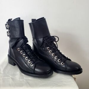 Zara Basic Collection Black Leather Combat Moto Boots